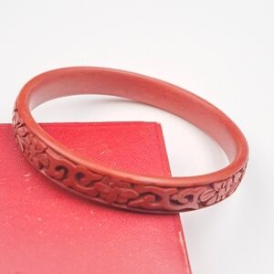 Vintage Chinese Carved Red Cinnabar Bangle